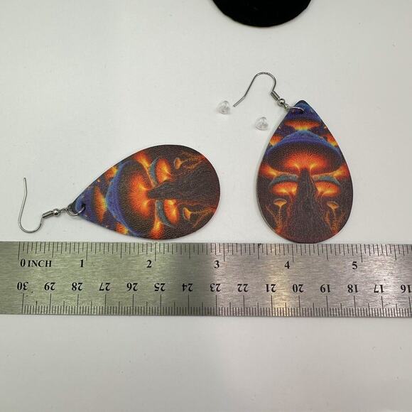 Mushroom Earrings Psychedelic Teardrop Dangle Earrings Funky Jewelry - Picture 3 of 4